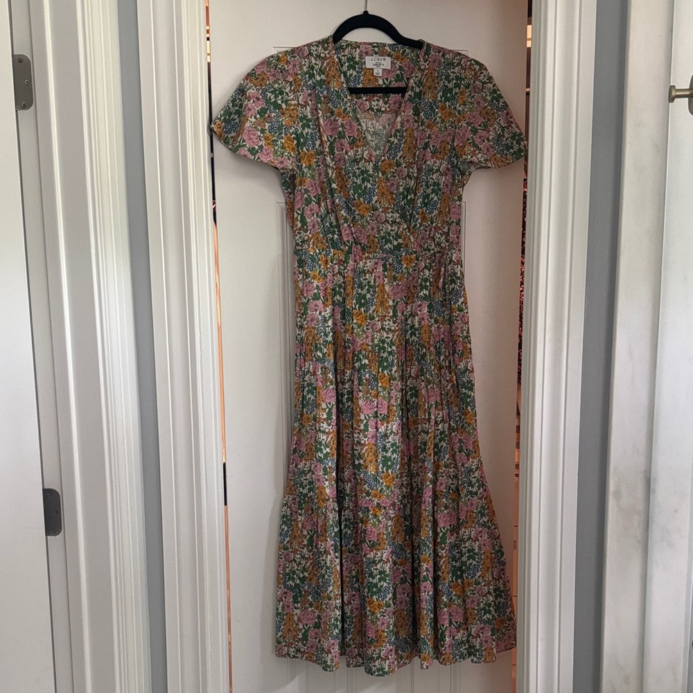 J. Crew x Liberty Floral Midi Dress in Pink, Green & Mustard